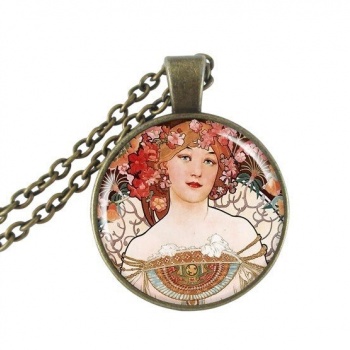 Secesní šperk Alfonse Muchy: dámský náhrdelník - 12 v MĚDI