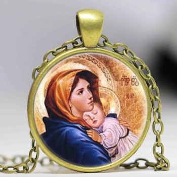 Devocionálie: unisex náhrdelník – MĚDĚNÁ MARIE S JEŽÍŠKEM
