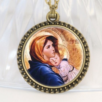 Devocionálie: unisex náhrdelník – MĚDĚNÁ MARIE S JEŽÍŠKEM 2
