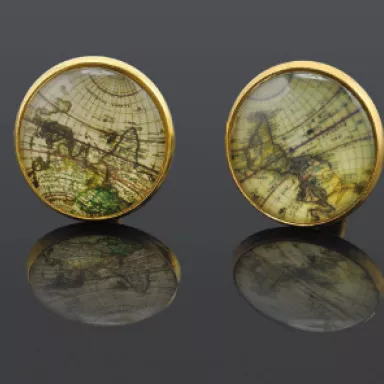 World Antique Map: Unisex Cufflinks - GOLD